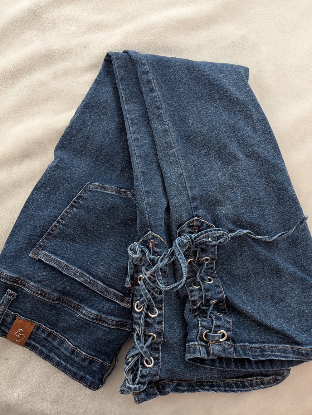 GOGO Dark Blue Lace-Up Wide Leg Jeans